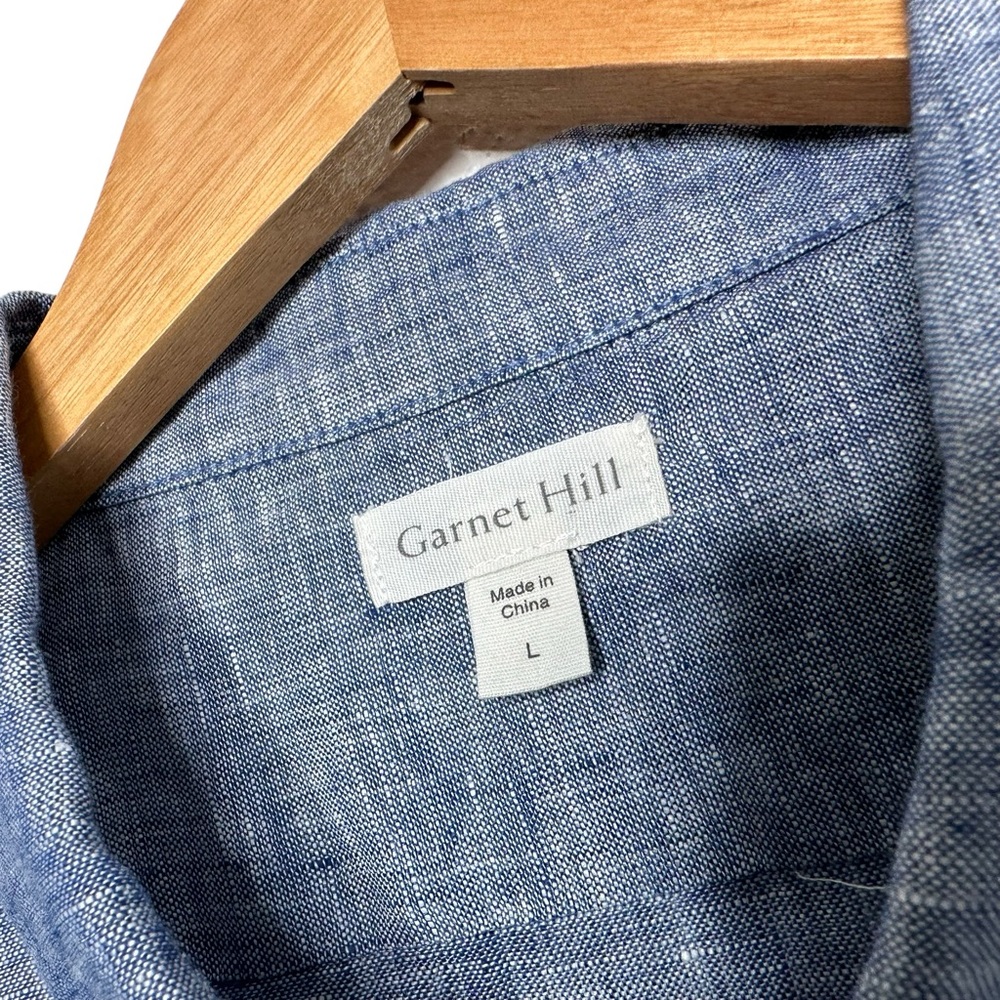 Garnet Hill Womens Easy Linen Long Sleeve Button Up Tunic Top Size Large Blue - Picture 6 of 6